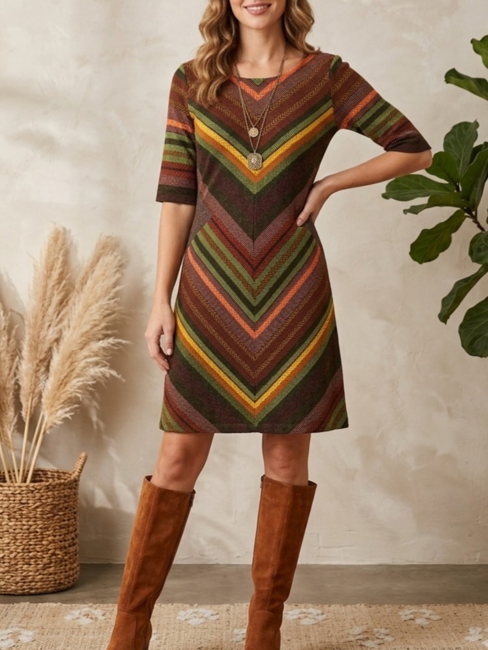 Young Threads NYC Chevron Striped Knit Shift Mini Dress Small